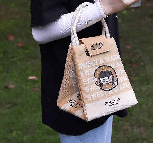 ランチバッグ 小さめ パン柄保温ランチトート
