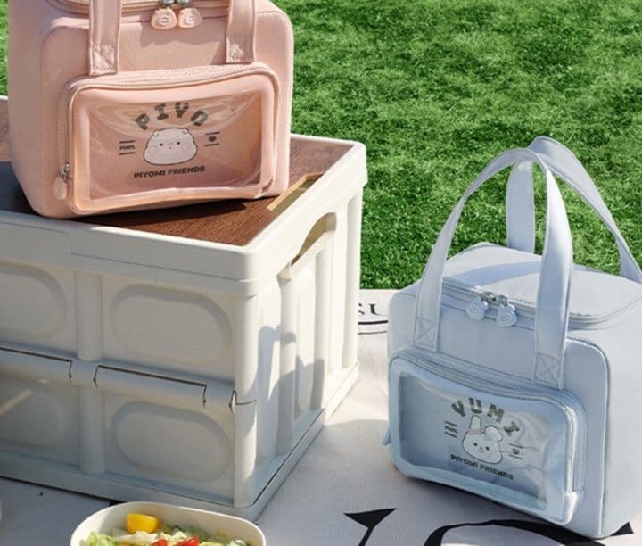 ランチバッグ 大きめ 透明ポケット付き保冷ランチバッグ