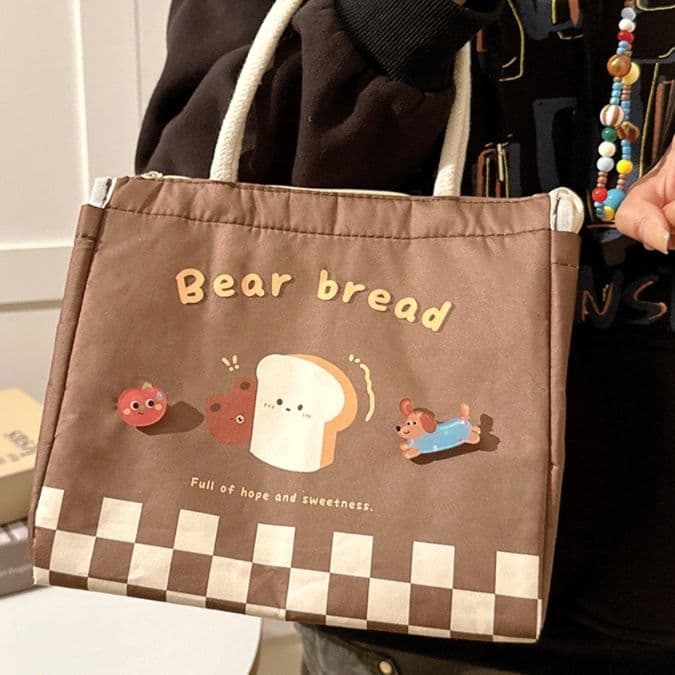 ランチバッグ 大きめ くまパン 保温機能付き かわいいお弁当トートバッグ