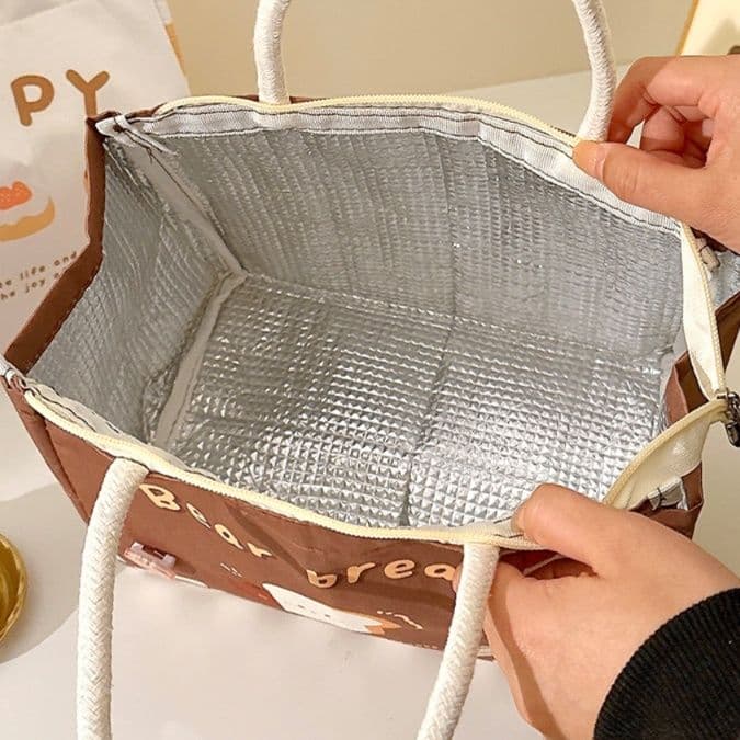 ランチバッグ 大きめ くまパン 保温機能付き かわいいお弁当トートバッグ