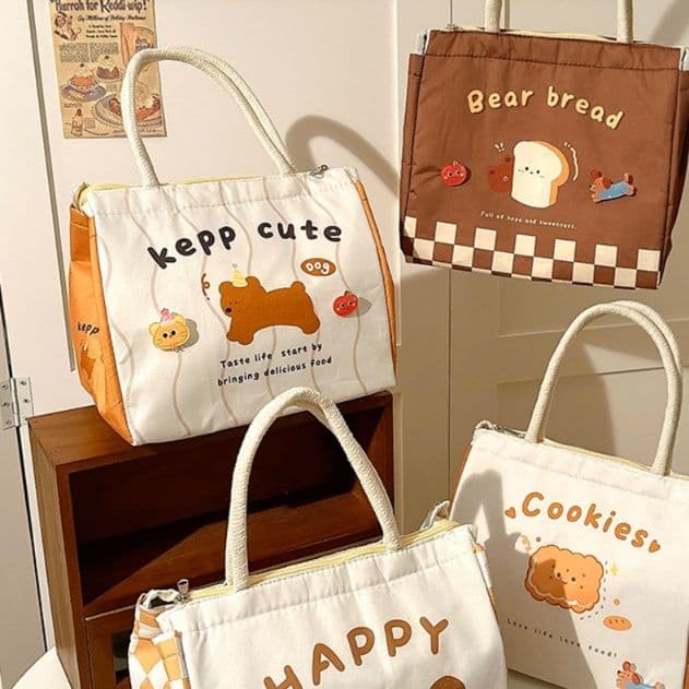 ランチバッグ 大きめ くまパン 保温機能付き かわいいお弁当トートバッグ
