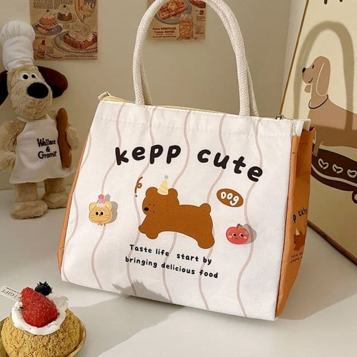 ランチバッグ 大きめ くまパン 保温機能付き かわいいお弁当トートバッグ