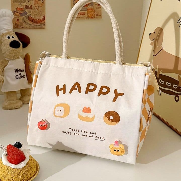 ランチバッグ 大きめ くまパン 保温機能付き かわいいお弁当トートバッグ