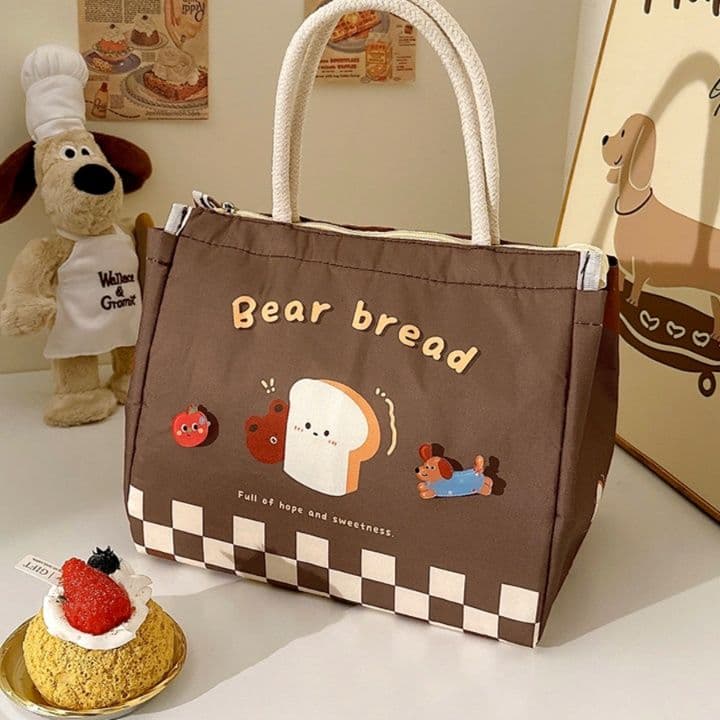 ランチバッグ 大きめ くまパン 保温機能付き かわいいお弁当トートバッグ