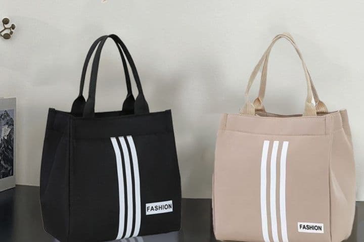 ランチバッグ 小さめ シンプル三本線 帆布手提げバッグ