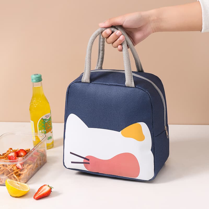 可愛い猫柄ランチバッグ保温弁当袋手提げ 小さめ