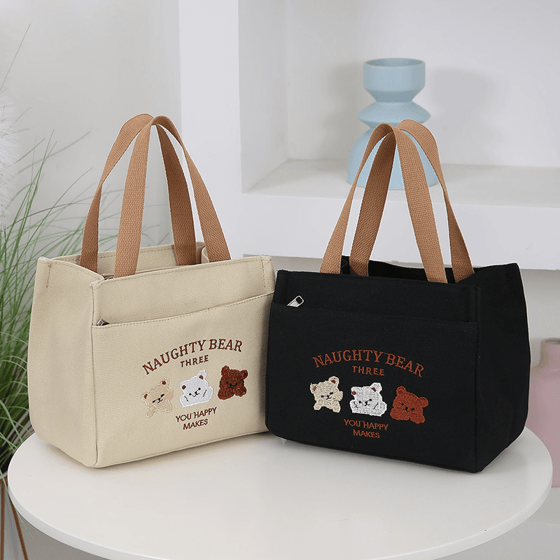 ランチバッグ 小さめ くまさん刺繍 保温保冷ランチトート