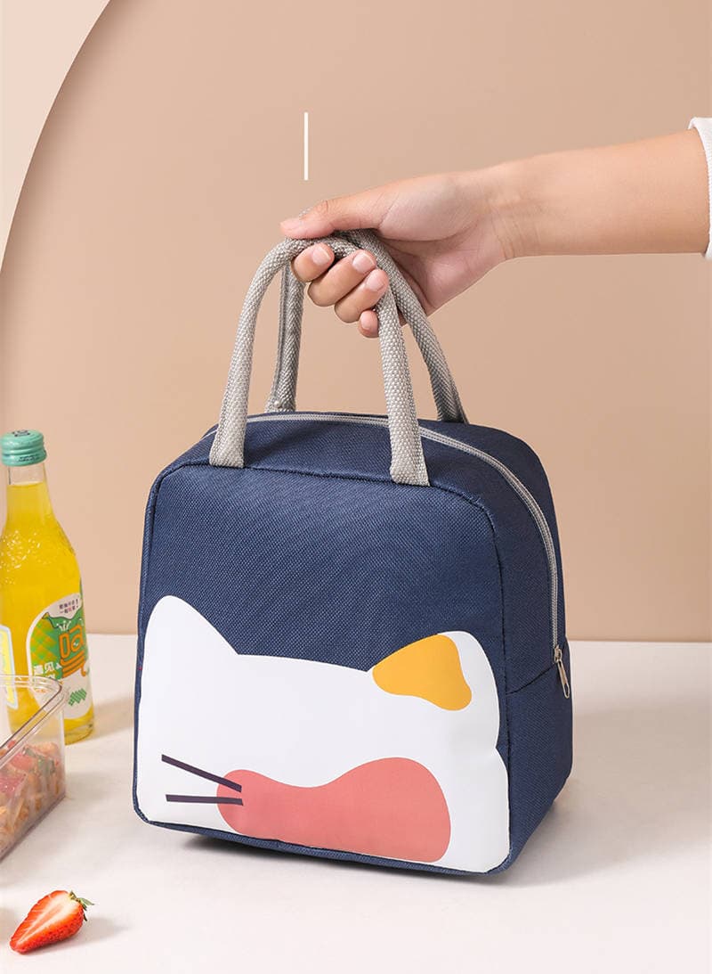 可愛い猫柄ランチバッグ保温弁当袋手提げ 小さめ