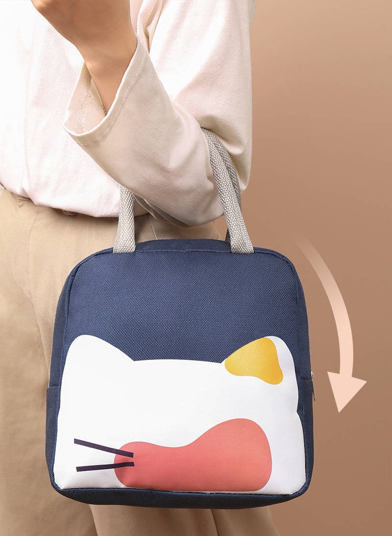 可愛い猫柄ランチバッグ保温弁当袋手提げ 小さめ