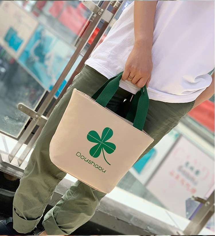 四つ葉柄小さめランチバッグ女性用帆布トート