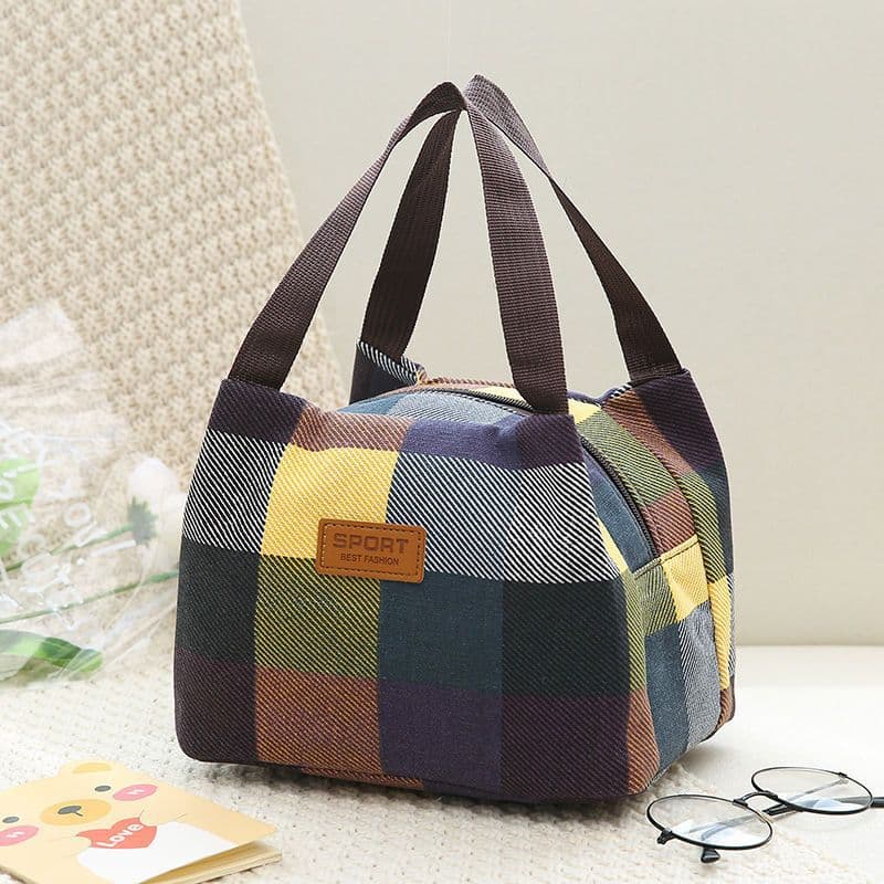 女性用帆布製保冷ランチバッグ格子柄小型